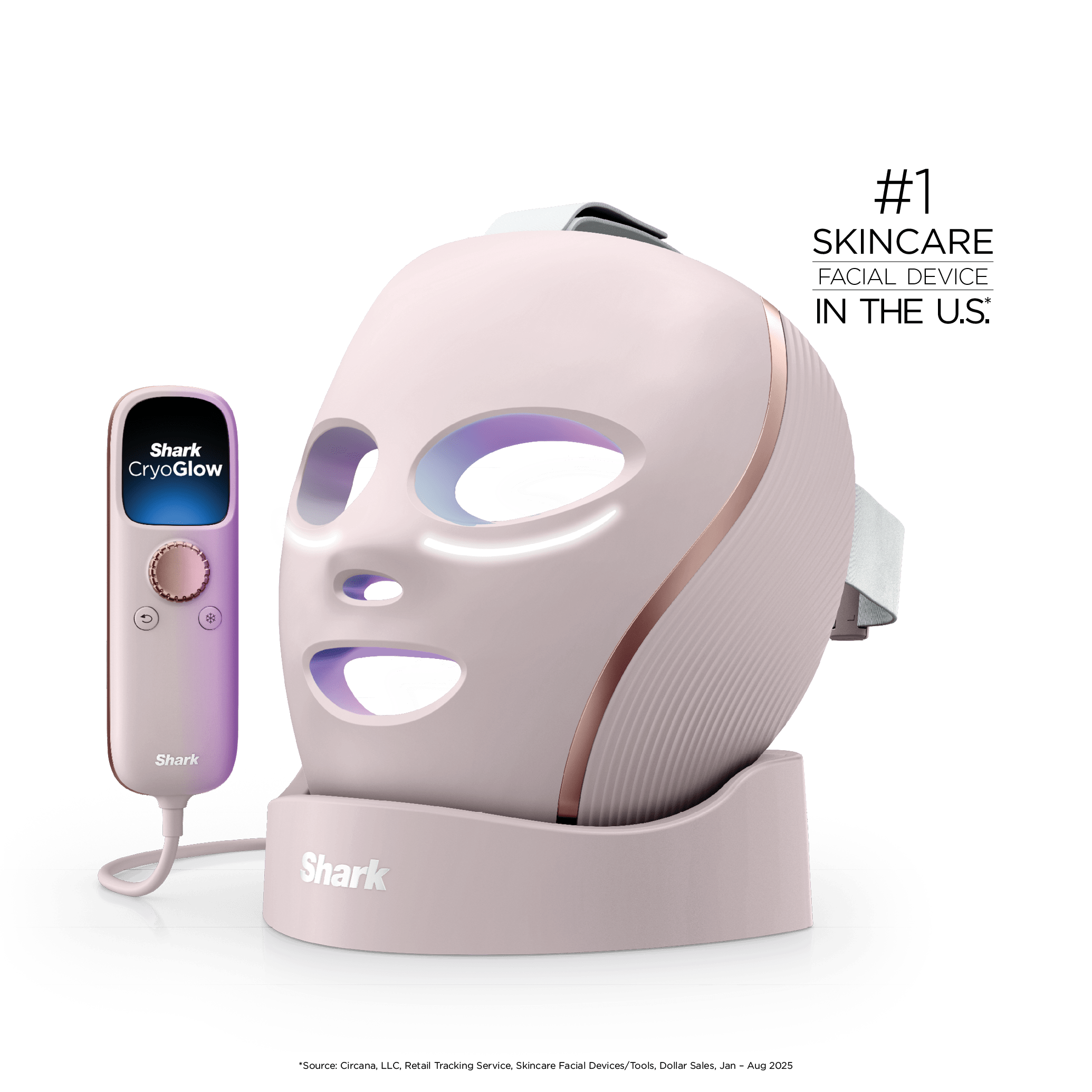 Shark CryoGlow™ LED Face Mask & Charging Stand in Rose Glow