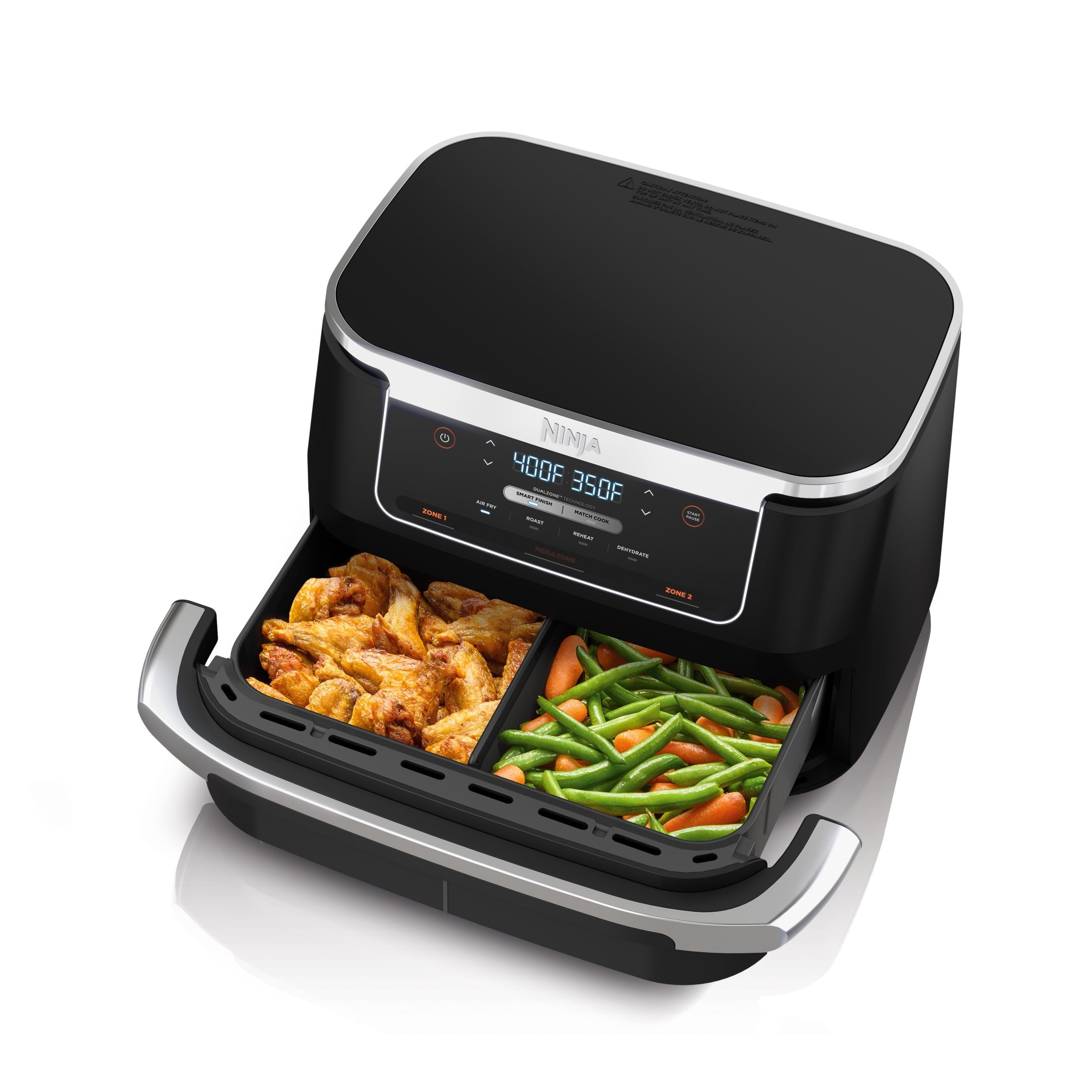 (Open Box) Ninja Foodi Air Fryer 7-Qt, MegaZone FlexBasket, 4-in-1, Smart Finish, Air Fry Roast Bake, DZ070 Black