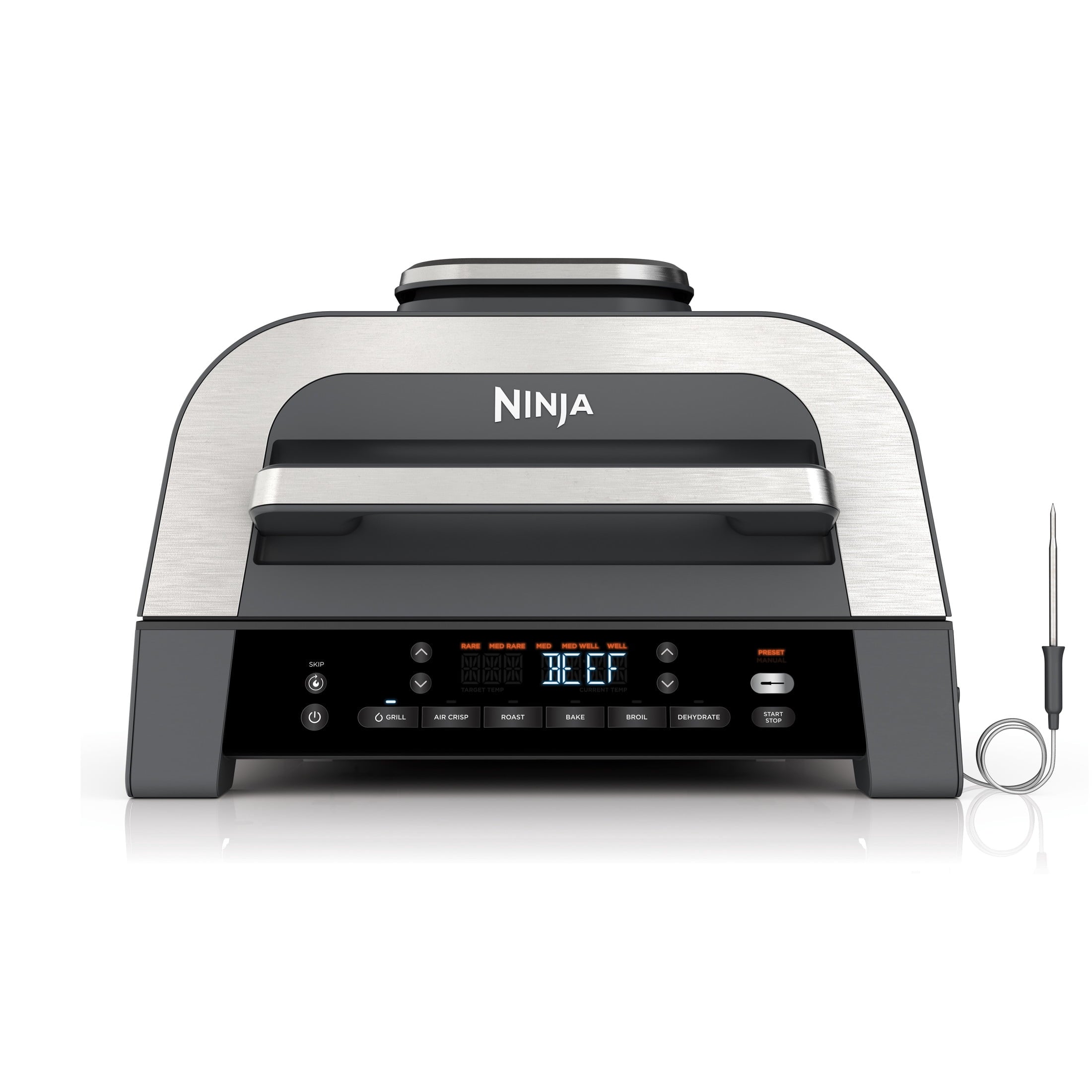 Ninja Foodi Smart XL 6-in-1 Indoor Grill with Air Fry, Roast, Bake, Broil, & Dehydrate, Foodi Smart Thermometer, 2nd Generation, Black/Silver DG551
