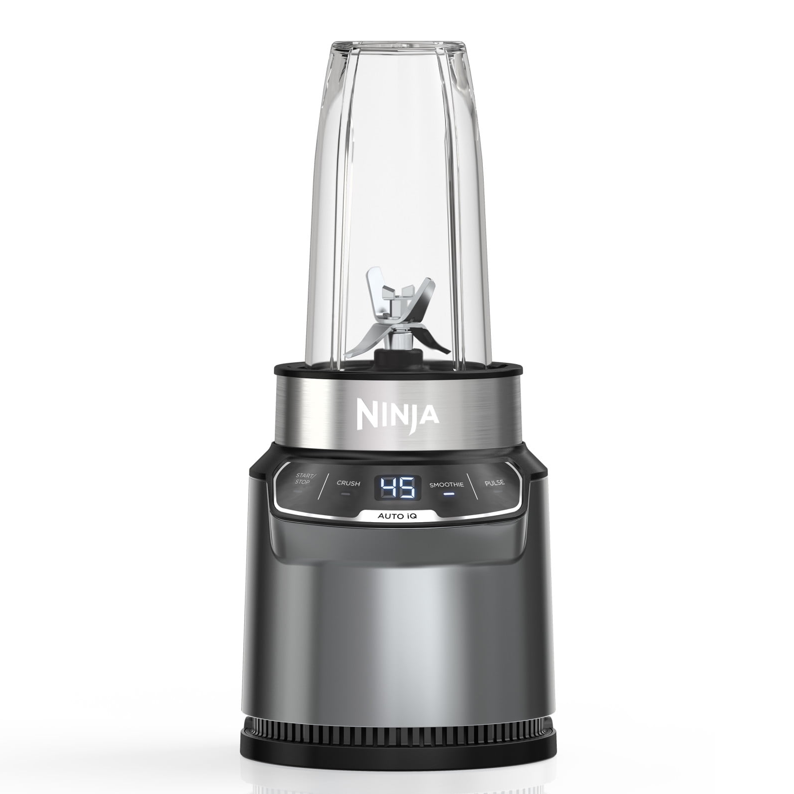 Ninja Nutri Pro Compact Personal Blender, 18-Oz and 24-Oz To-Go Cups & Spout Lids, Auto-iQ Technology, Smoothies, Crush, BN400 Stone Silver