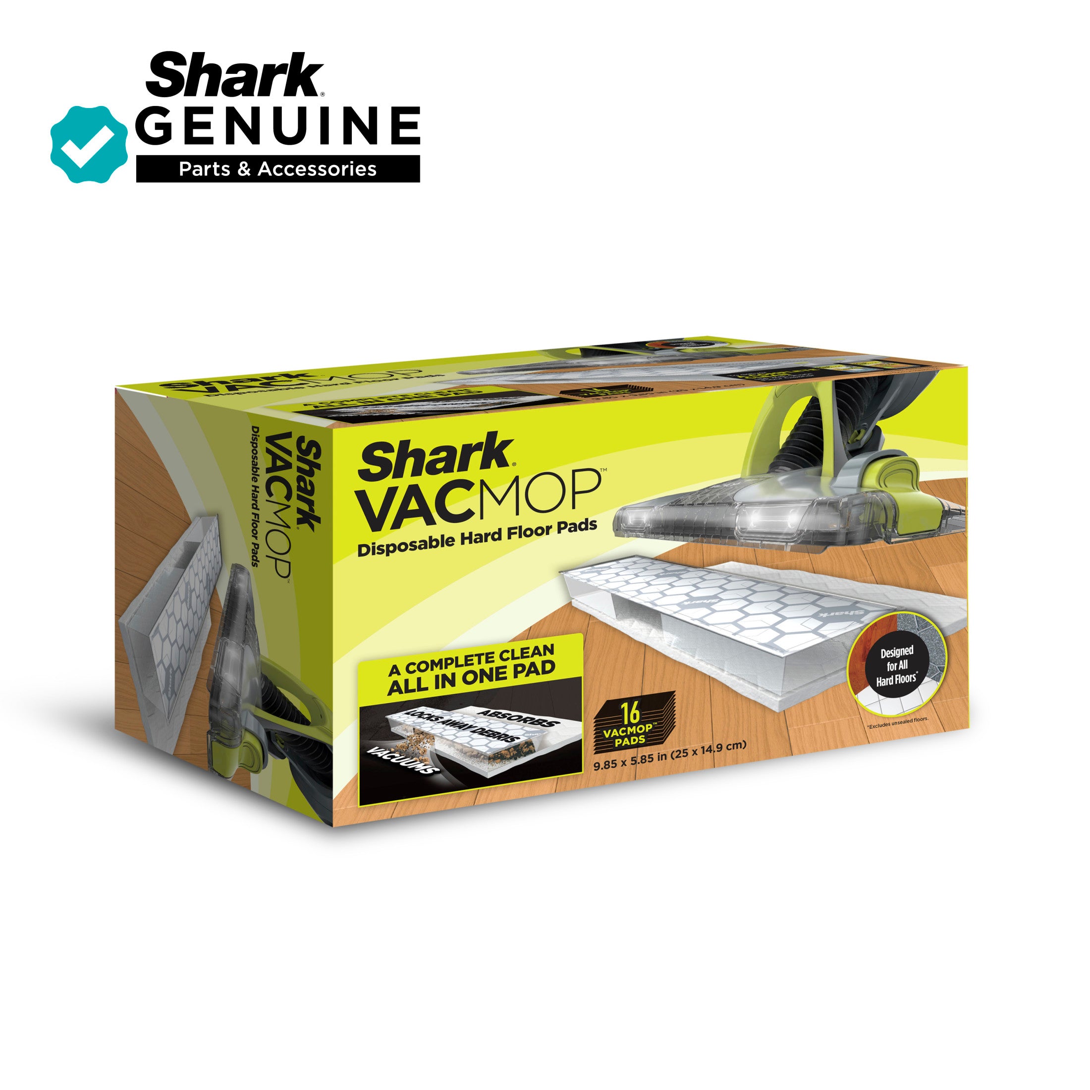 Shark VACMOP Disposable Pads, Hard Floors, Built-in Dirt Chamber, Absorbent Mopping Layers, VMP16, 16 ct